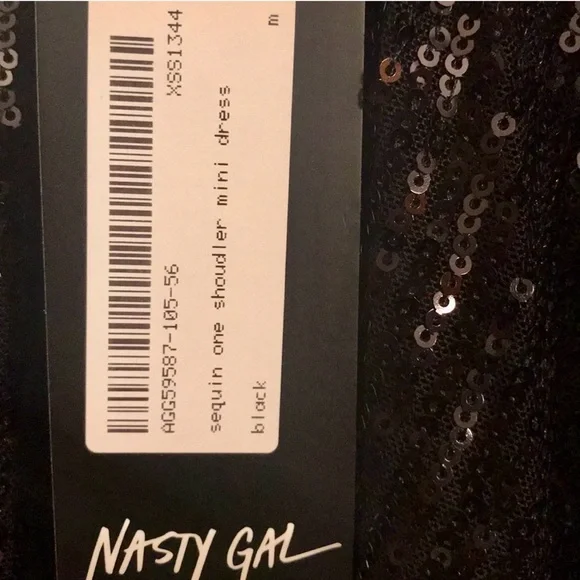 NWT Nasty Gal One Shoulder Black Sequin Party Dress - Medium - Picture 10 of 12